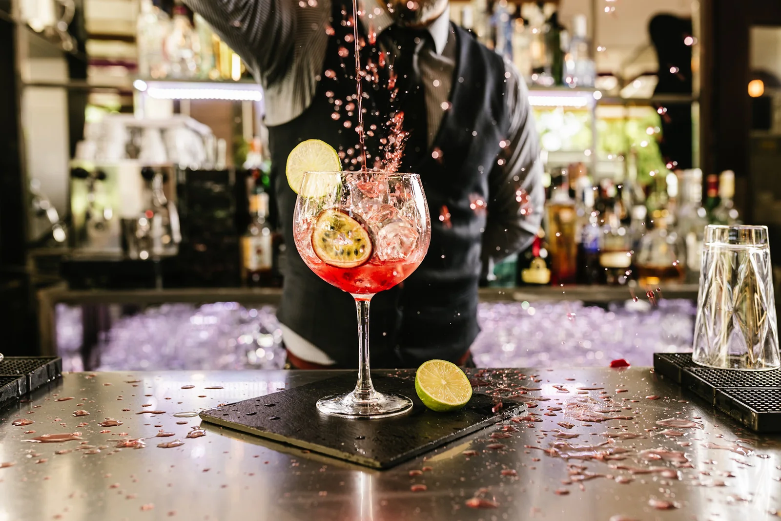 A cocktail being finished at the Whistle Stop lounge bar